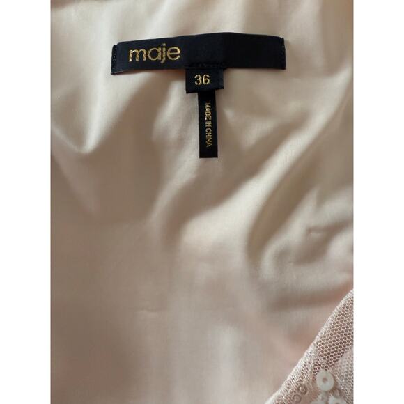 Maje Pale Pink Ruffled V-Neck Sequin Party Formal Dress Size 36/ US 4 - Picture 14 of 14